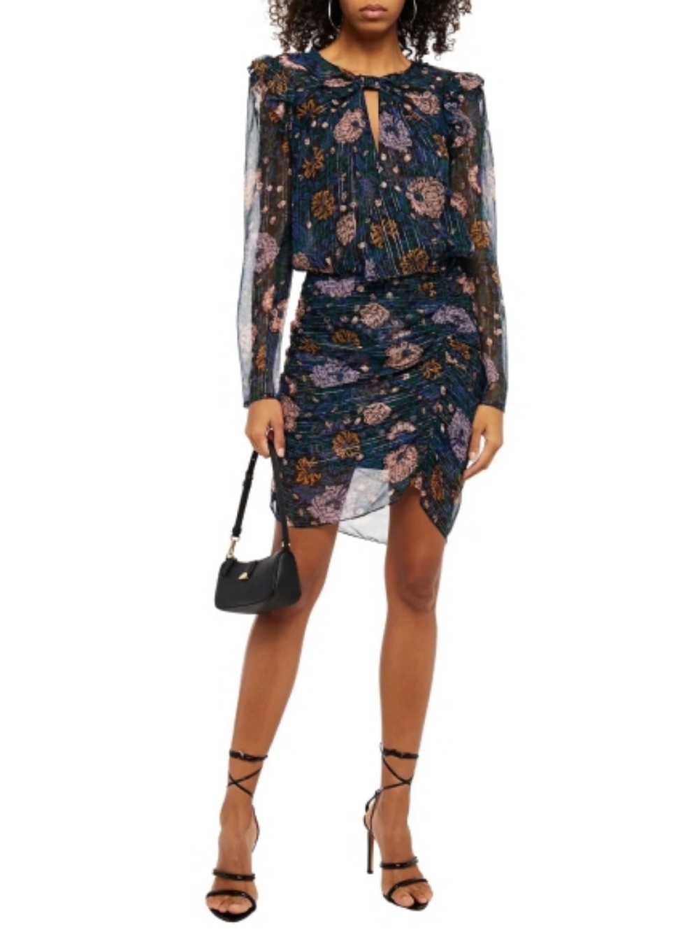 Veronica Beard 'Peppa' Floral-Print Ruched Silk Mini-Dress, Black Multi